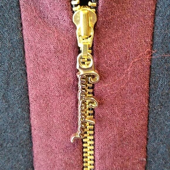 Pierre Cardin Wool Blend Gold Tone Zipper Front Burgundy/Navy Midi Dress - Picture 3 of 13